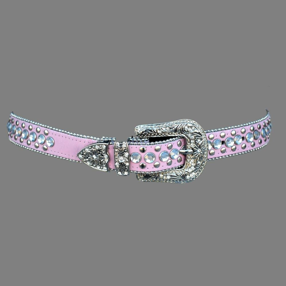 Pink Leather Cowgirl Belt With Rhinestone Accents For Fashion or Cosplay